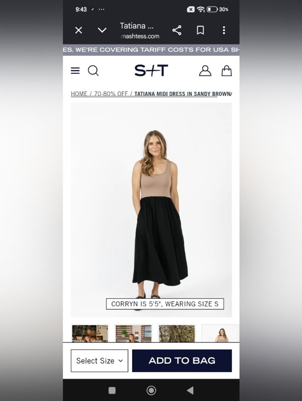 Smash+Tess Tatiana Midi Dress in Sandy Brown/Black Size XXS